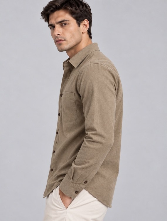 ODCC Men's Light Brown Plain Full Sleeve Cotton Shirt with Chest YM0802 - 2