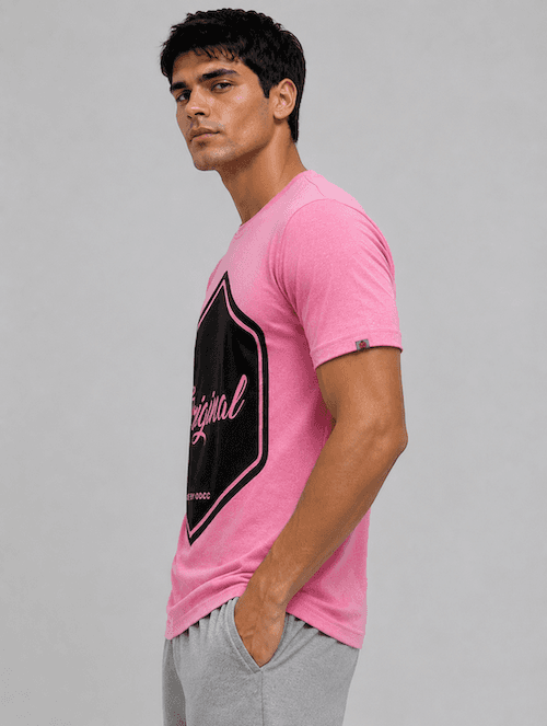 ODCC Original Graphic Printed Cotton Round Neck T-Shirt for Men – Dark Pink - 3