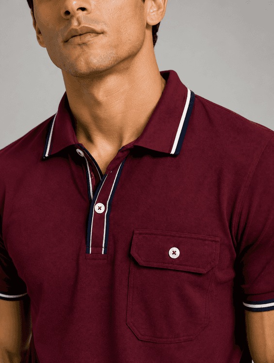 ODCC Men's Maroon Polo T-Shirt with Contrast Navy & White Collar & Cuffs – T02558 - 4