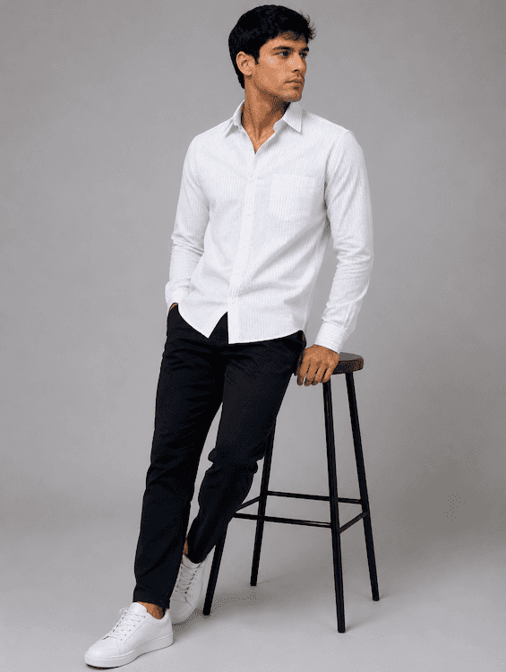 ODCC White Textured Stripe Cotton Shirt RG1003 - 7
