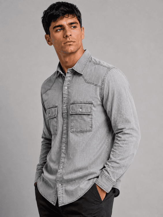 ODCC Men's Light Grey Denim Shirt with Matte Silver Press Buttons RN0050 - 2