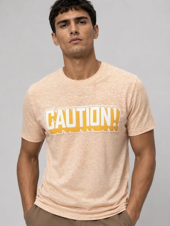 ODCC CAUTION! Printed Crew Neck Cotton Melange T-Shirt for Men – Peach Melange