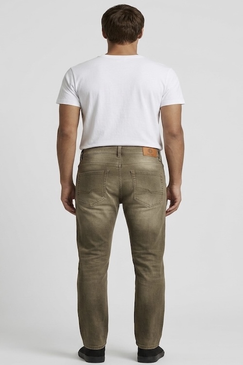 ODCC Men's Dark Khaki Straight Fit Stretch Denim Jeans | Vintage Washed 5 Pocket Jeans | J1777 - 3