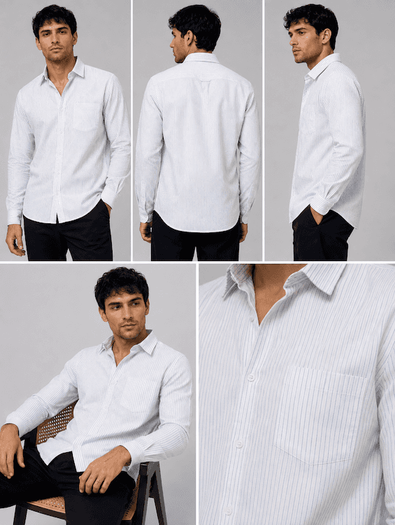 ODCC White Textured Stripe Cotton Shirt RG1003 - 8