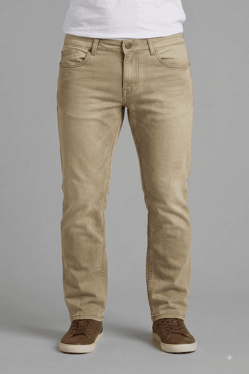 ODCC Light Khaki Straight Fit Stretch Denim Jeans for Men J1778