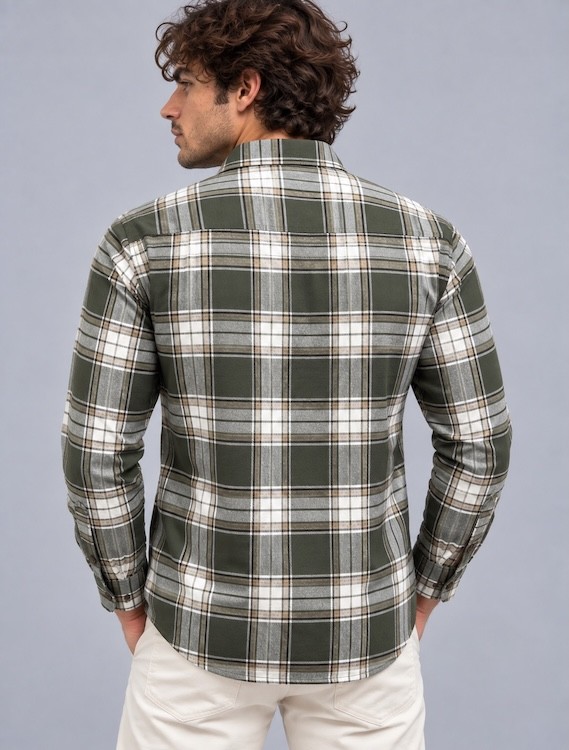 ODCC Men's Green & White Checkered Full Sleeve Cotton Twill Shirt with Chest Pocket YM0807 - 5