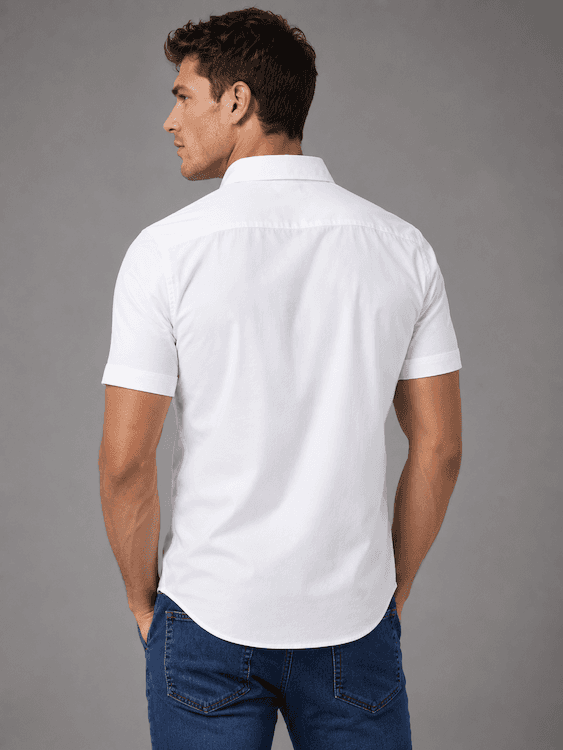 ODCC Men's WHITE Solid Half Sleeve Cotton Casual Shirt with Pocket - 3