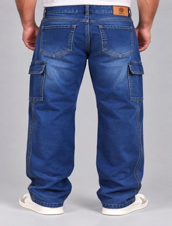 ODCC Men's Dark Blue Shaded Washed Denim Cargo Jeans with Side Flap Pockets – J1785 - 5