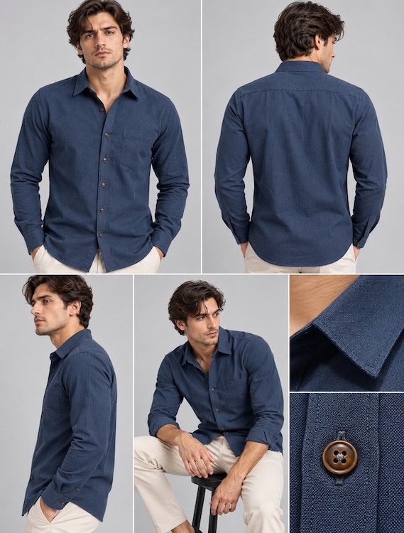 ODCC Men's Navy Blue Plain Full Sleeve Cotton Shirt with Chest YM0799 - 7
