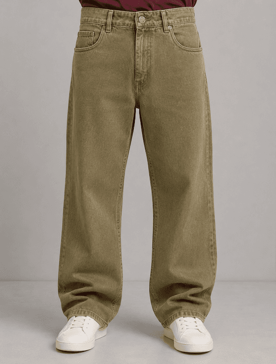ODCC Men's Khaki Baggy Fit Rigid Denim Jeans | 1782