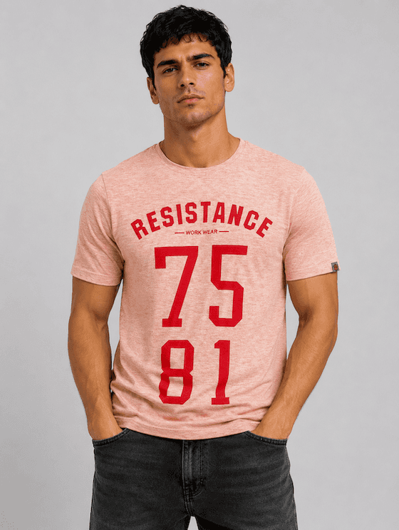 ODCC Resistance 7581 Printed Pink Melange Cotton Round Neck T-Shirt for Men