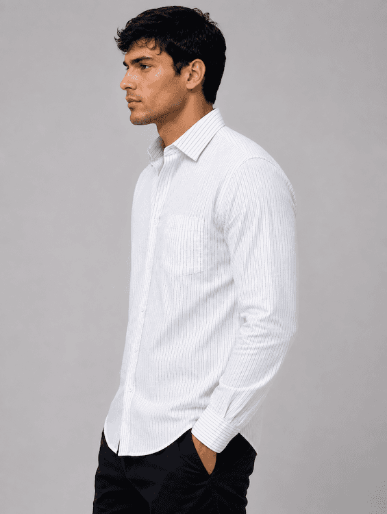 ODCC White Textured Stripe Cotton Shirt RG1003 - 3