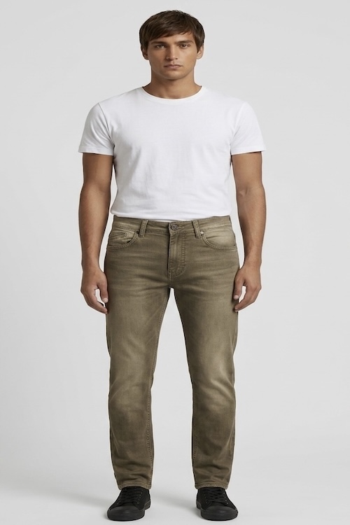 ODCC Men's Dark Khaki Straight Fit Stretch Denim Jeans | Vintage Washed 5 Pocket Jeans | J1777 - 4