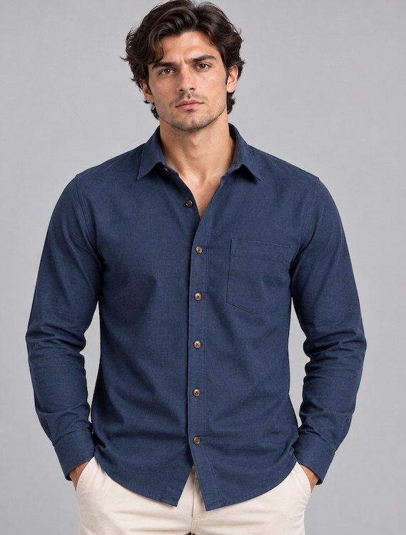 ODCC Men's Navy Blue Plain Full Sleeve Cotton Shirt with Chest YM0799