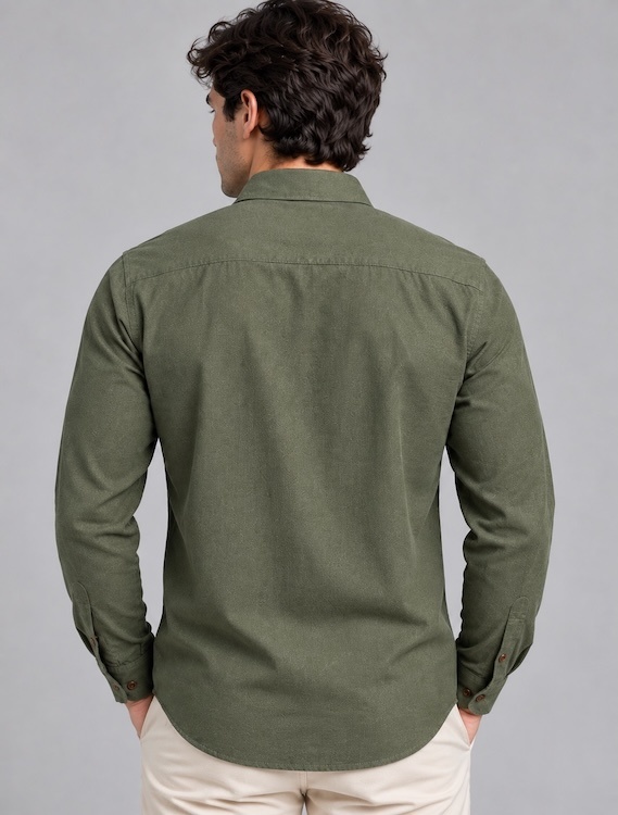ODCC Men's Green Plain Full Sleeve Cotton Shirt with Chest Pocke YM0800 - 6