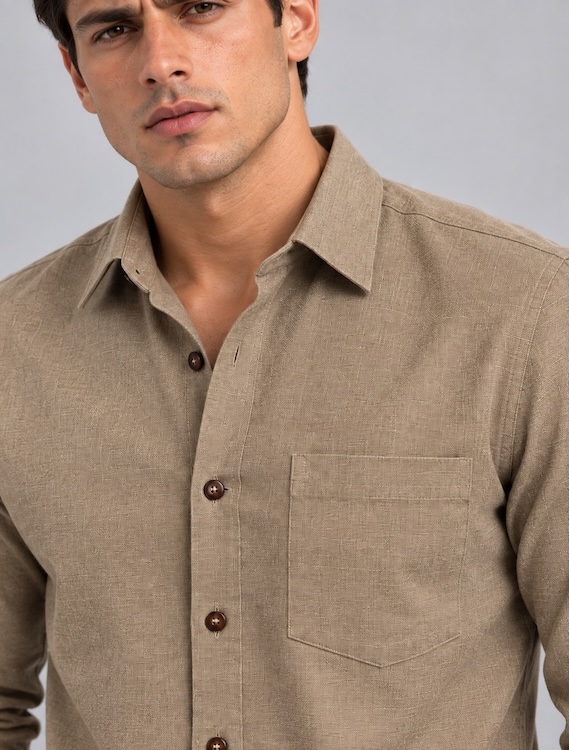 ODCC Men's Light Brown Plain Full Sleeve Cotton Shirt with Chest YM0802 - 5
