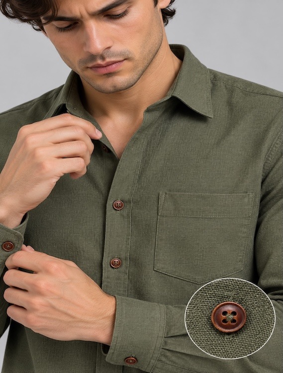 ODCC Men's Green Plain Full Sleeve Cotton Shirt with Chest Pocke YM0800 - 5