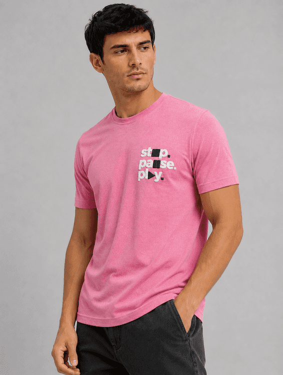ODCC Men's Pink Melange Round Neck Cotton T-Shirt with Puff HD Print – T02539A - 2