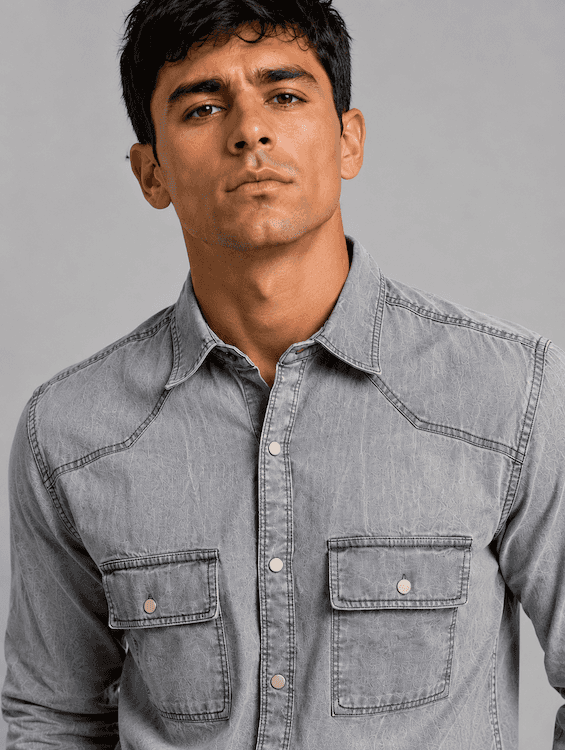 ODCC Men's Light Grey Denim Shirt with Matte Silver Press Buttons RN0050 - 5