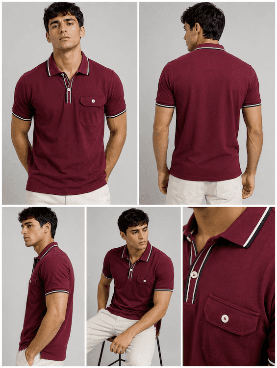 ODCC Men's Maroon Polo T-Shirt with Contrast Navy & White Collar & Cuffs – T02558 - 7