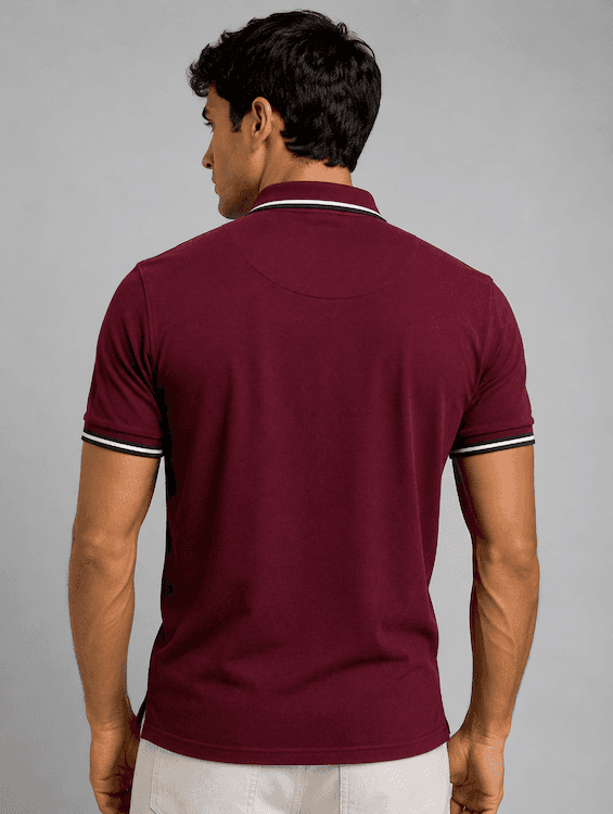 ODCC Men's Maroon Polo T-Shirt with Contrast Navy & White Collar & Cuffs – T02558 - 5