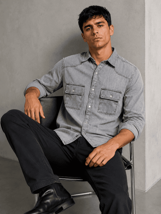 ODCC Men's Light Grey Denim Shirt with Matte Silver Press Buttons RN0050 - 6