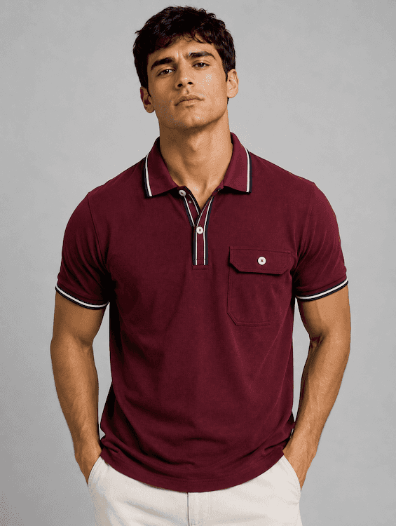 ODCC Men's Maroon Polo T-Shirt with Contrast Navy & White Collar & Cuffs – T02558