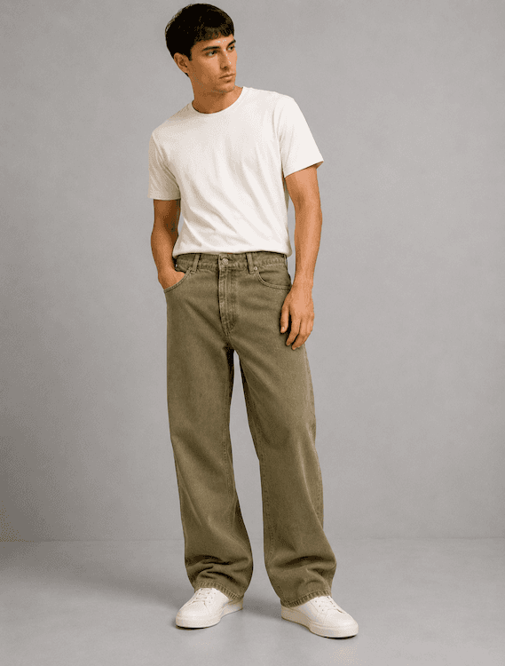 ODCC Men's Khaki Baggy Fit Rigid Denim Jeans | 1782 - 4