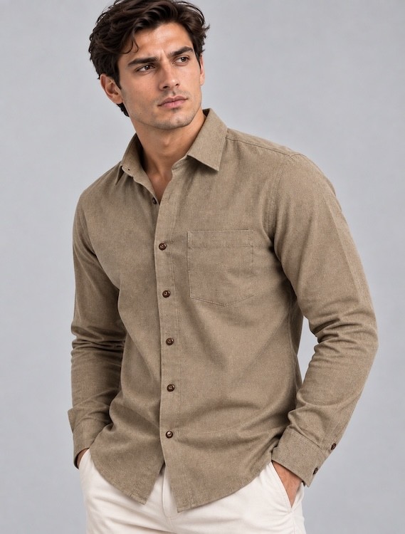 ODCC Men's Light Brown Plain Full Sleeve Cotton Shirt with Chest YM0802 - 3