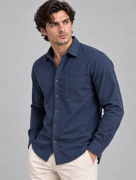 ODCC Men's Navy Blue Plain Full Sleeve Cotton Shirt with Chest YM0799 - 5