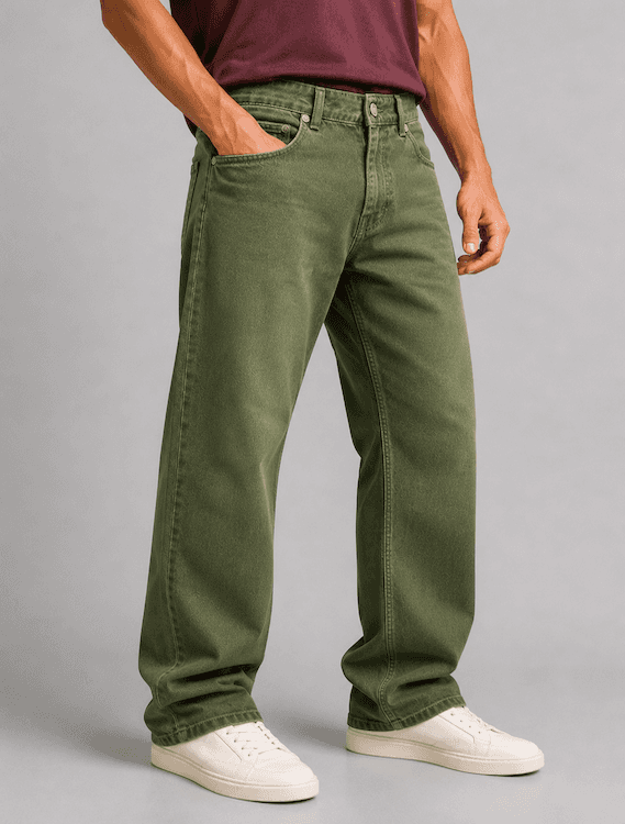 ODCC Men's RFD Green Baggy Fit Denim Jeans | Non-Stretch | J1781 - 5