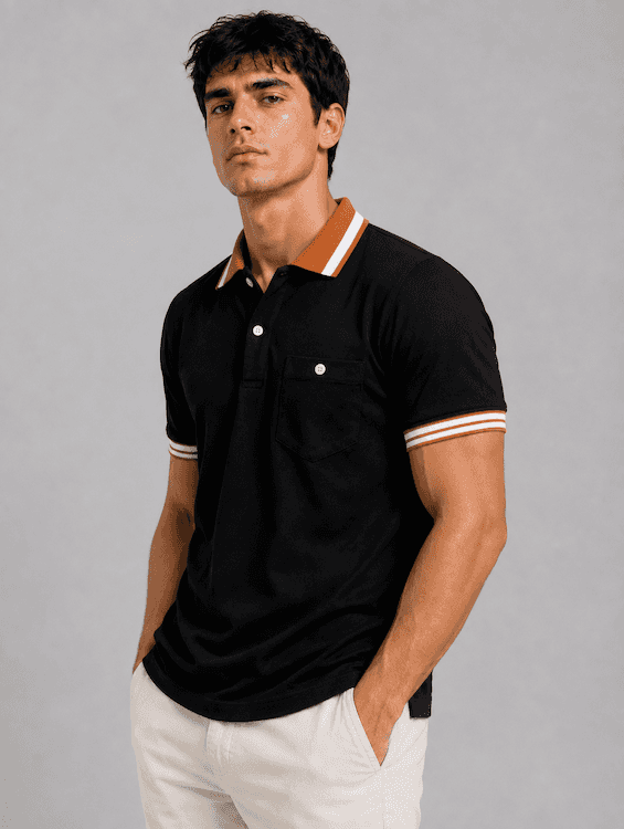 ODCC Men's Black Polo T-Shirt with Orange & White Striped Collar & Cuffs – T02555 - 3