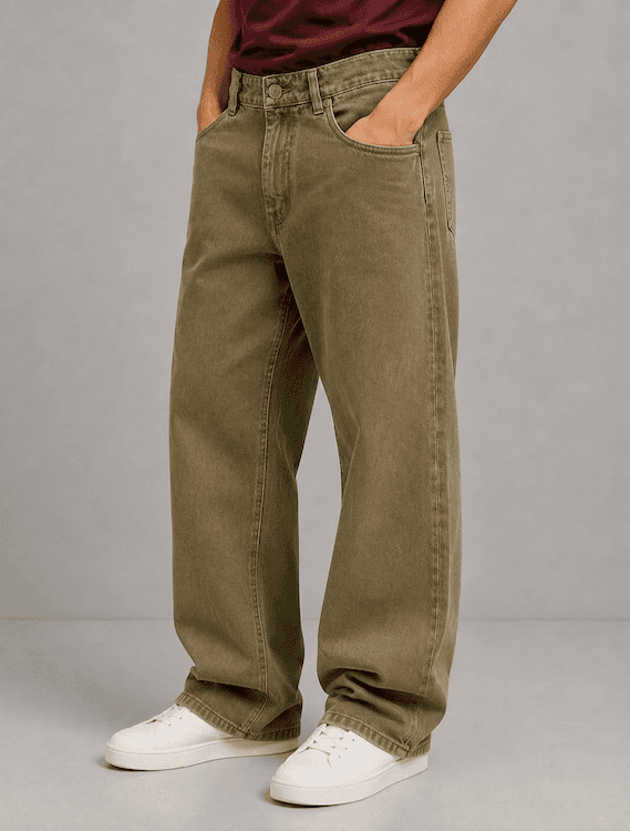 ODCC Men's Khaki Baggy Fit Rigid Denim Jeans | 1782 - 2