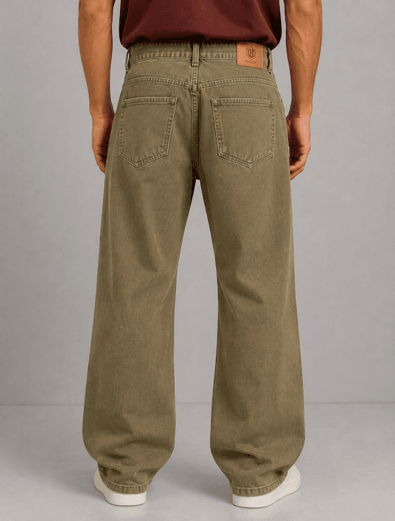 ODCC Men's Khaki Baggy Fit Rigid Denim Jeans | 1782 - 5