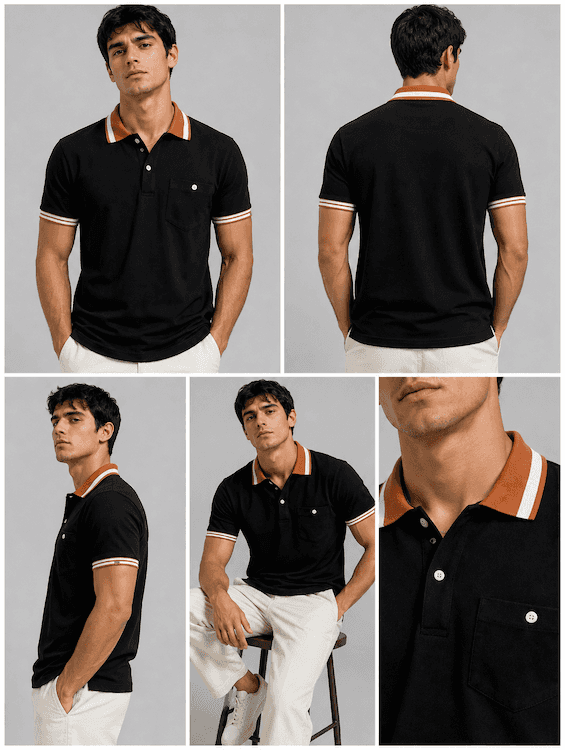 ODCC Men's Black Polo T-Shirt with Orange & White Striped Collar & Cuffs – T02555 - 6