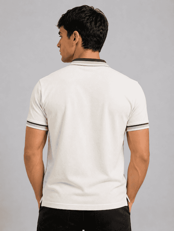 ODODCC Men's Off-White Polo T-Shirt with Olive Green Contrast Collar & Black Zip – T02559 - 5