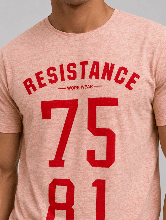 ODCC Resistance 7581 Printed Pink Melange Cotton Round Neck T-Shirt for Men - 5