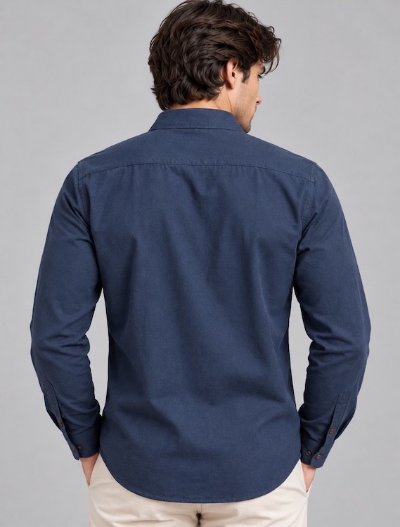 ODCC Men's Navy Blue Plain Full Sleeve Cotton Shirt with Chest YM0799 - 6