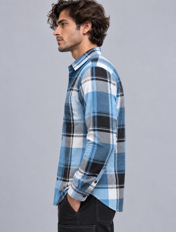ODCC Men's Light Blue & Navy Blue Checkered Full Sleeve Cotton Tt with Chest Pocket YM0806 - 2