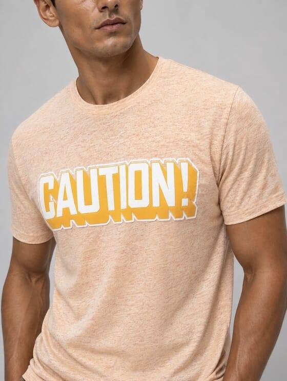 ODCC CAUTION! Printed Crew Neck Cotton Melange T-Shirt for Men – Peach Melange - 3