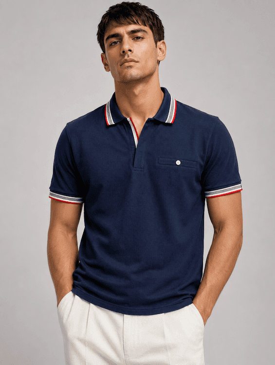 ODCC Men's Navy Polo T-Shirt with Contrast Tipping Collar T02554