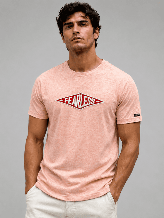 ODCC Fearless Printed Crew Neck Cotton Lycra T-Shirt for Men – Peach Melange