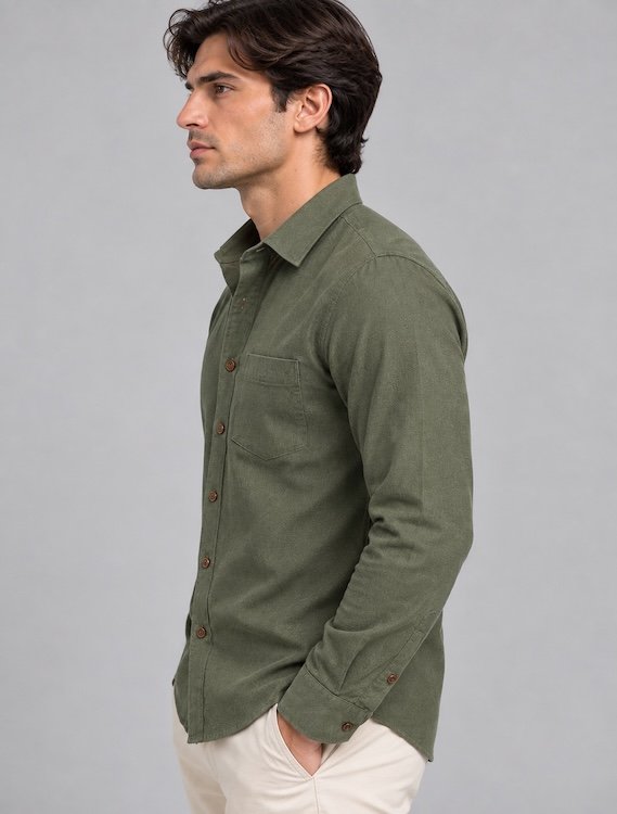 ODCC Men's Green Plain Full Sleeve Cotton Shirt with Chest Pocke YM0800 - 2