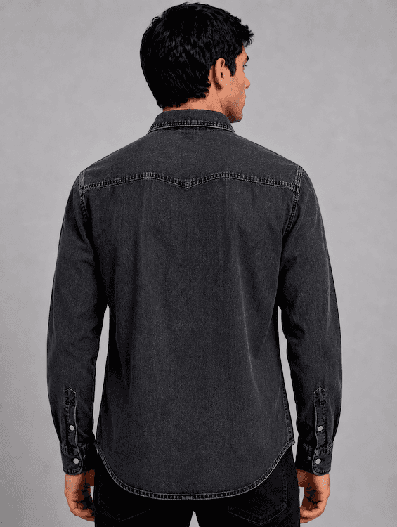 ODCC Men's Black Denim Shirt with Matte Graphite Press Buttons RN0051 - 6
