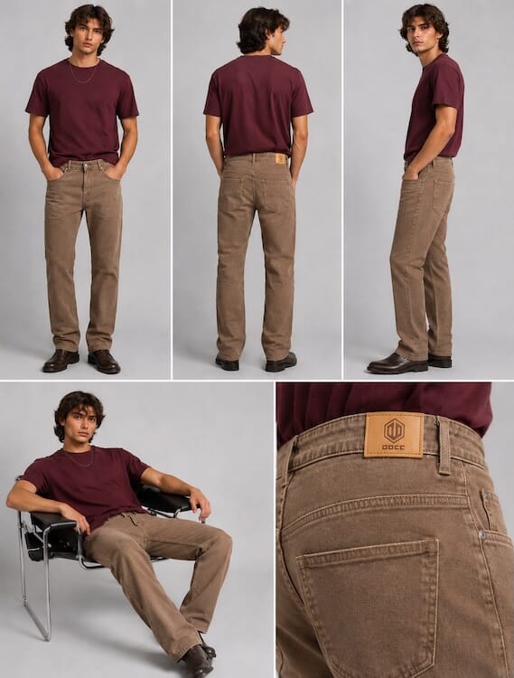 ODCC Men's Dark Khaki Straight Fit Stretch Denim Jeans | Premium | J1784 - 5