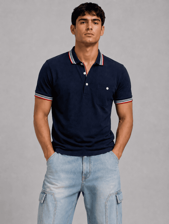 ODCC Men's Navy Polo T-Shirt with Contrast Tipping Collar T02554 - 5