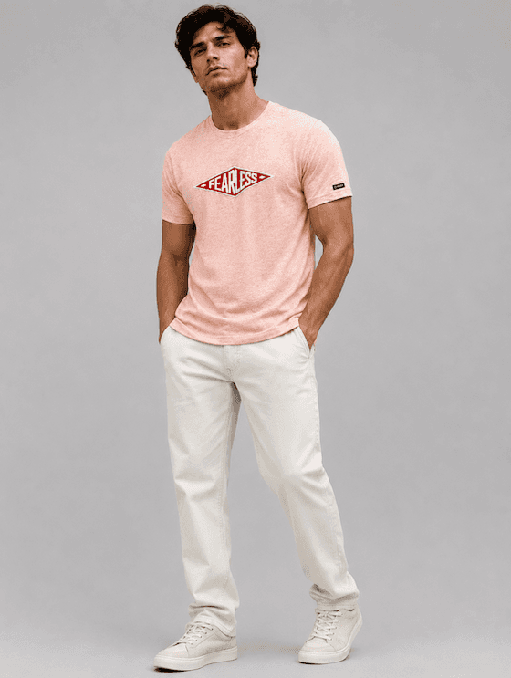 ODCC Fearless Printed Crew Neck Cotton Lycra T-Shirt for Men – Peach Melange - 15