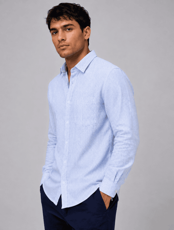 ODCC Sky Blue Textured Stripe Cotton Shirt RG1004 - 5