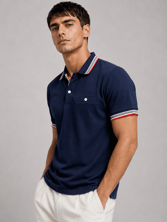 ODCC Men's Navy Polo T-Shirt with Contrast Tipping Collar T02554 - 2