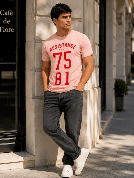 ODCC Resistance 7581 Printed Pink Melange Cotton Round Neck T-Shirt for Men - 6
